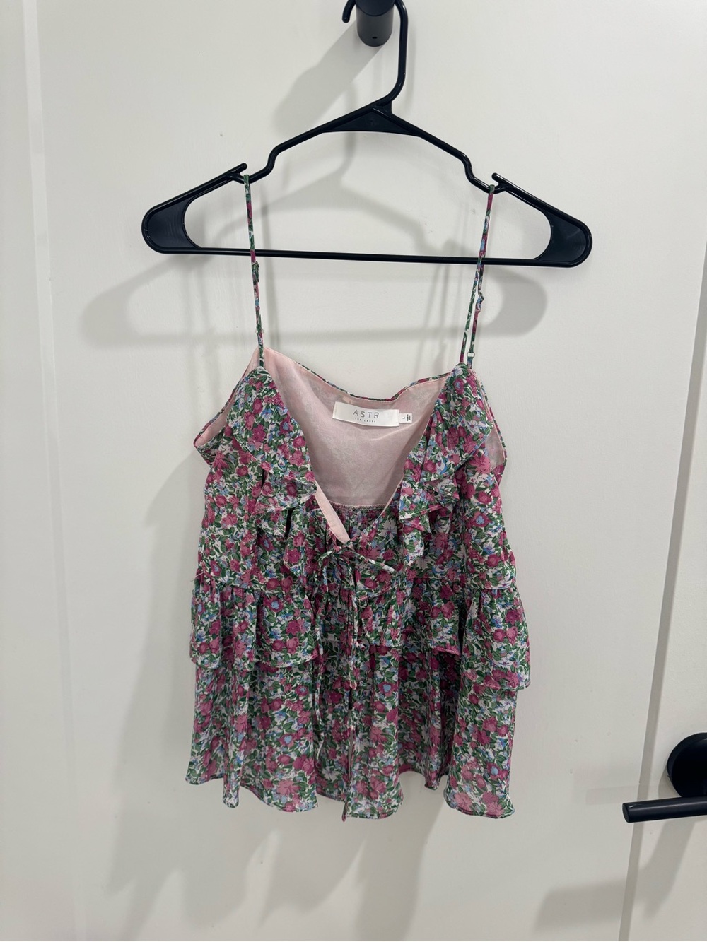 Astr Floral Tiered Ruffle Cami in Pink & Green